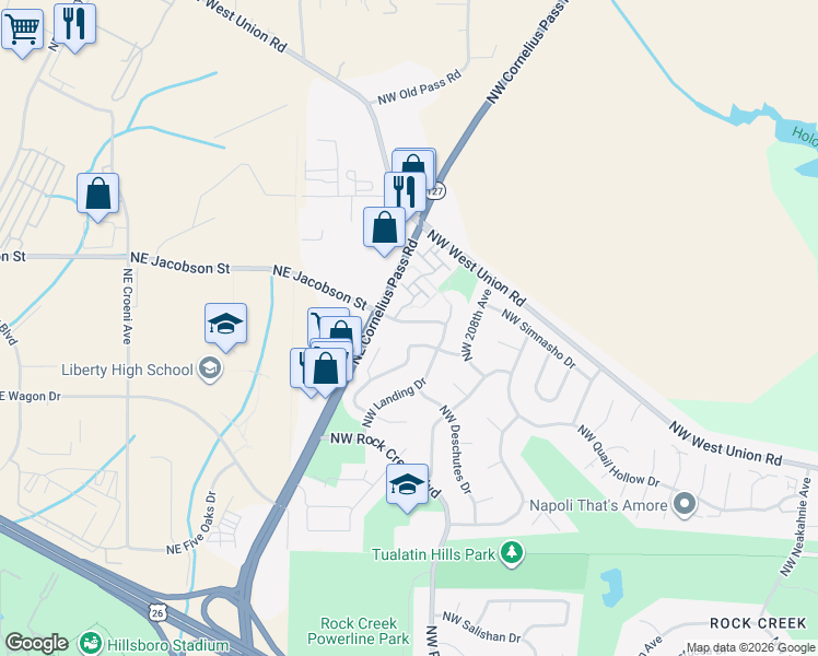 map of restaurants, bars, coffee shops, grocery stores, and more near 21187 Northwest Galice Lane in Portland