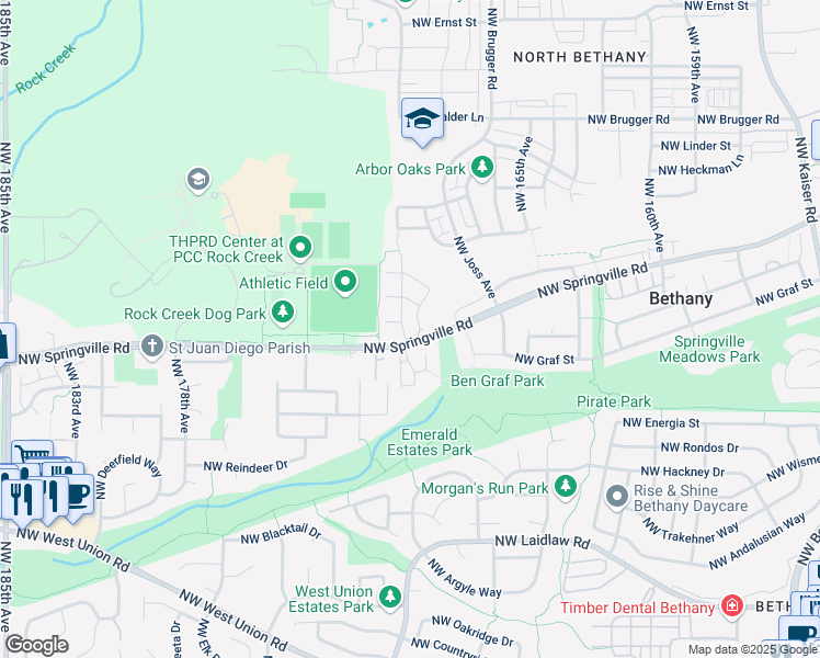 map of restaurants, bars, coffee shops, grocery stores, and more near 6116 Northwest Trowbridge Drive in Portland
