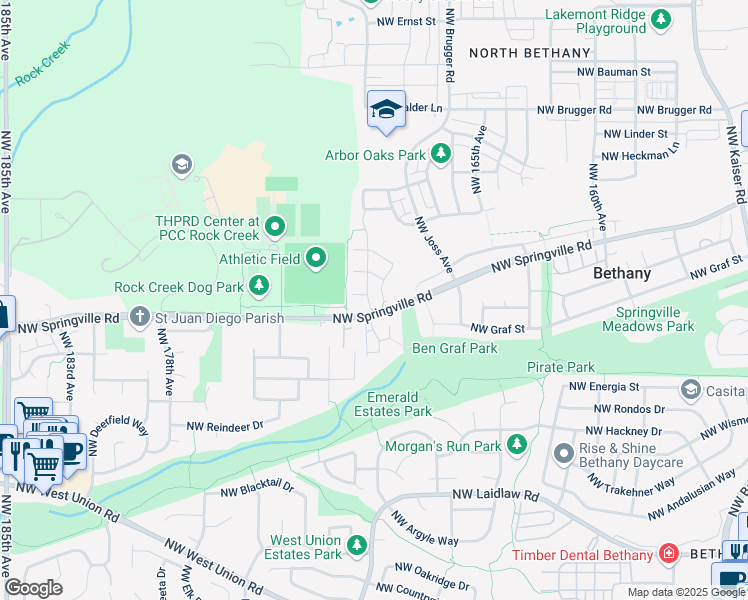 map of restaurants, bars, coffee shops, grocery stores, and more near 6116 Northwest Trowbridge Drive in Portland
