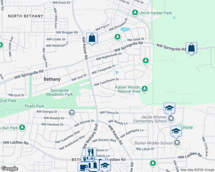 map of restaurants, bars, coffee shops, grocery stores, and more near 15175 Northwest Twinflower Drive in Portland