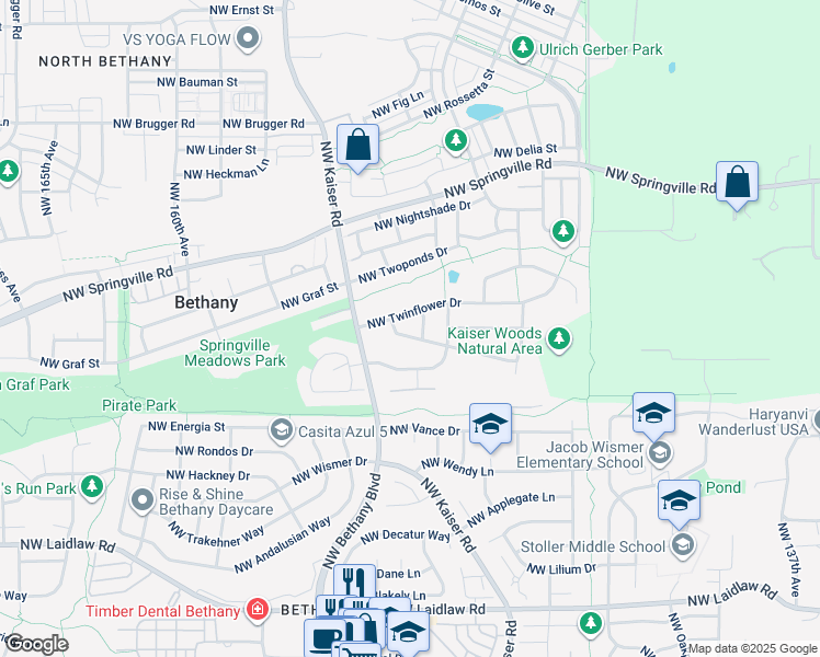 map of restaurants, bars, coffee shops, grocery stores, and more near 15175 Northwest Twinflower Drive in Portland