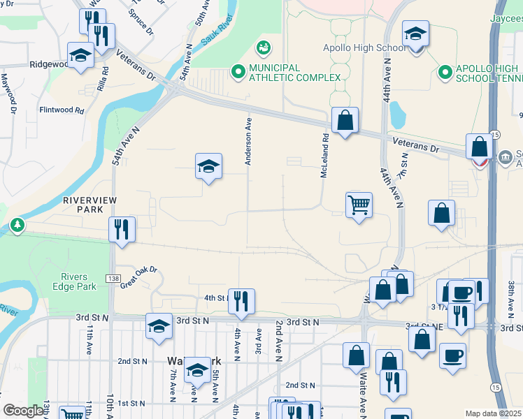 map of restaurants, bars, coffee shops, grocery stores, and more near in St. Cloud