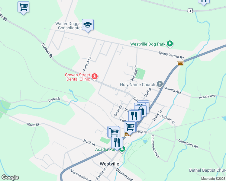 map of restaurants, bars, coffee shops, grocery stores, and more near 2154 Cowan Street in Westville