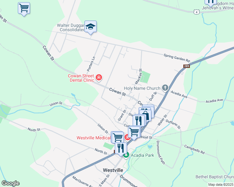 map of restaurants, bars, coffee shops, grocery stores, and more near 2149 Cowan Street in Westville