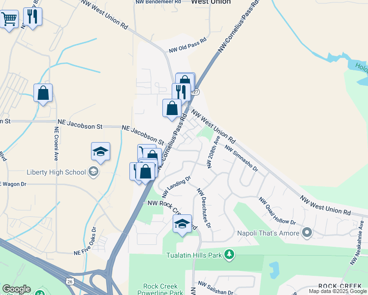 map of restaurants, bars, coffee shops, grocery stores, and more near 21187 Northwest Galice Lane in Portland