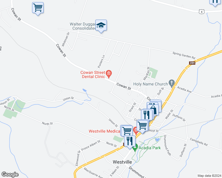 map of restaurants, bars, coffee shops, grocery stores, and more near 1774 Office Street in Westville