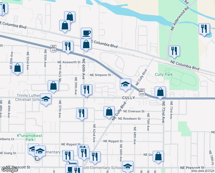 map of restaurants, bars, coffee shops, grocery stores, and more near 610 G Lane in Portland