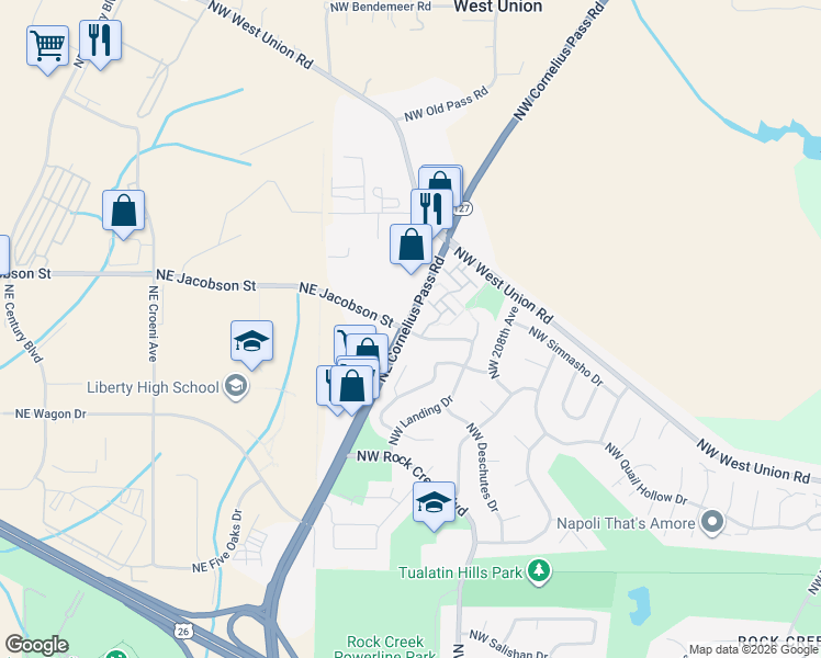 map of restaurants, bars, coffee shops, grocery stores, and more near 21187 Northwest Galice Lane in Portland