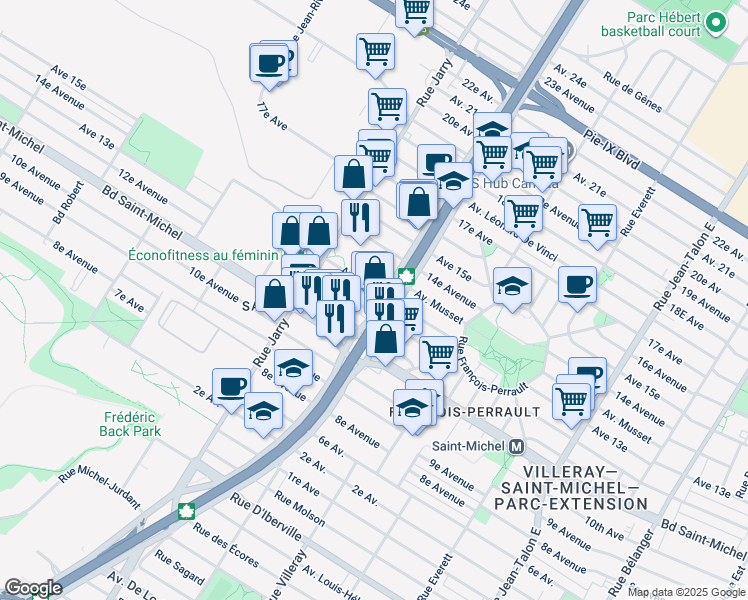 map of restaurants, bars, coffee shops, grocery stores, and more near in Montreal