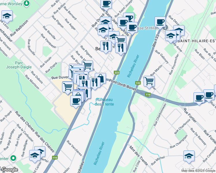 map of restaurants, bars, coffee shops, grocery stores, and more near 744 Rue Richelieu in Beloeil