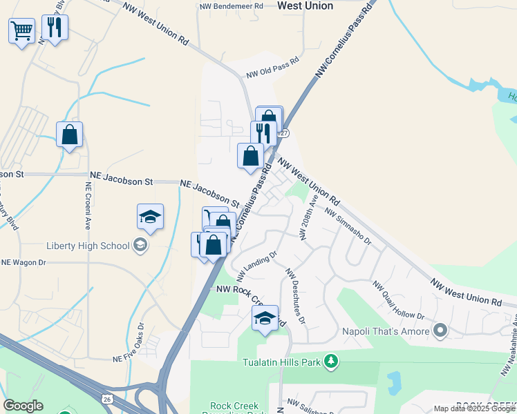 map of restaurants, bars, coffee shops, grocery stores, and more near 21187 Northwest Galice Lane in Portland