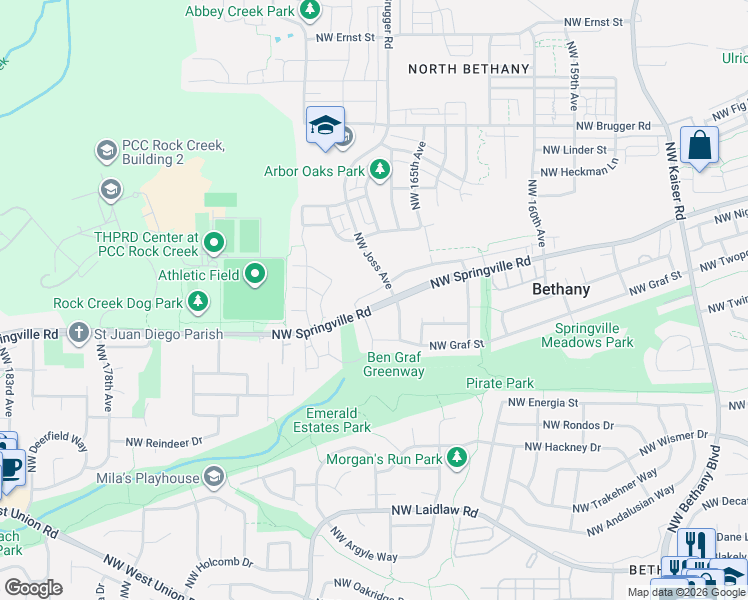 map of restaurants, bars, coffee shops, grocery stores, and more near 16756 Northwest Canton Street in Portland