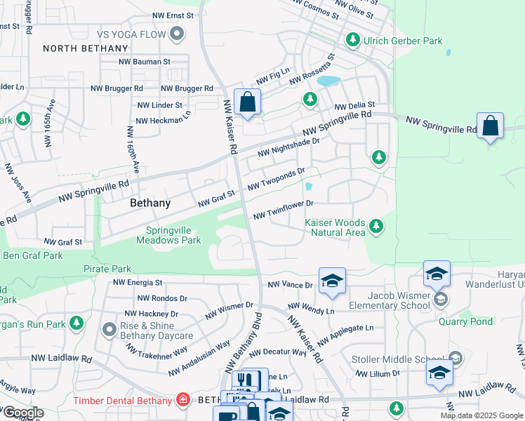 map of restaurants, bars, coffee shops, grocery stores, and more near 15225 Northwest Twinflower Drive in Portland