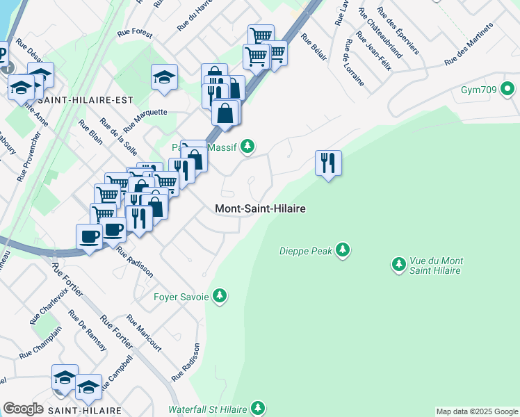 map of restaurants, bars, coffee shops, grocery stores, and more near 528 Rue des Falaises in Mont-Saint-Hilaire