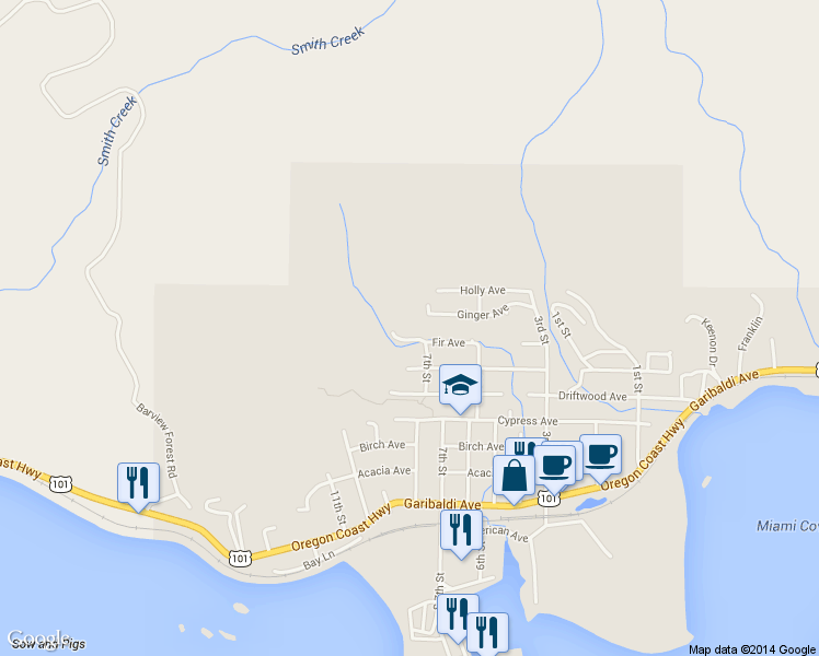 map of restaurants, bars, coffee shops, grocery stores, and more near 708 Fir Avenue in Garibaldi