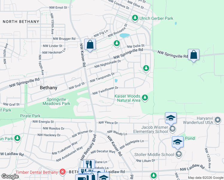 map of restaurants, bars, coffee shops, grocery stores, and more near 15046 Northwest Twinflower Drive in Portland