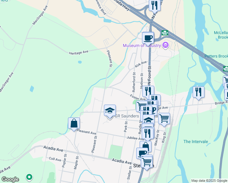 map of restaurants, bars, coffee shops, grocery stores, and more near 27 Foster Avenue in Stellarton