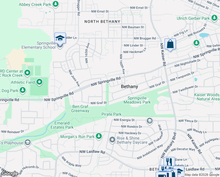 map of restaurants, bars, coffee shops, grocery stores, and more near 16226 Northwest Fescue Court in Portland