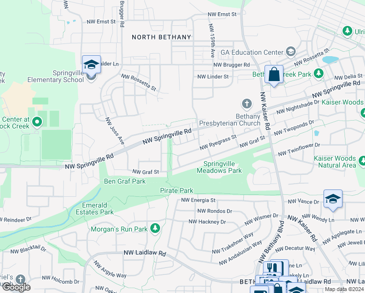 map of restaurants, bars, coffee shops, grocery stores, and more near 16226 Northwest Fescue Court in Portland