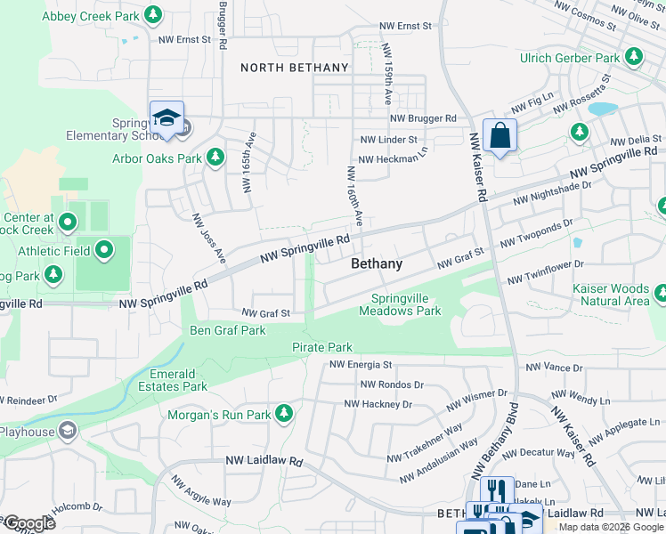 map of restaurants, bars, coffee shops, grocery stores, and more near 16226 Northwest Fescue Court in Portland