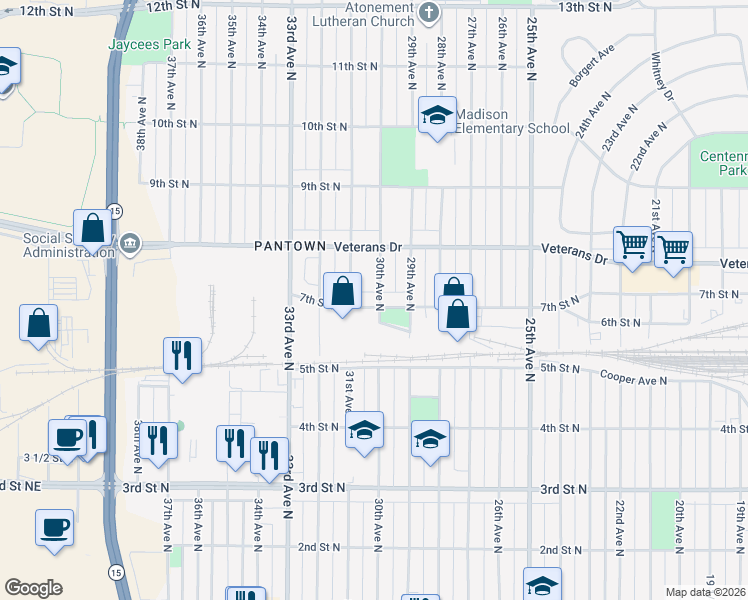 map of restaurants, bars, coffee shops, grocery stores, and more near 2902 7th Street North in St. Cloud