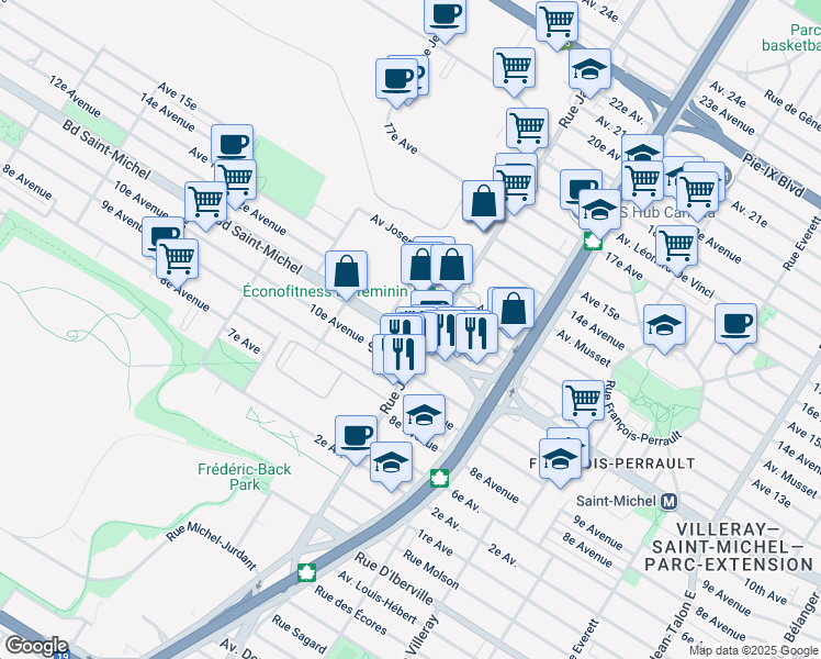 map of restaurants, bars, coffee shops, grocery stores, and more near in Montreal