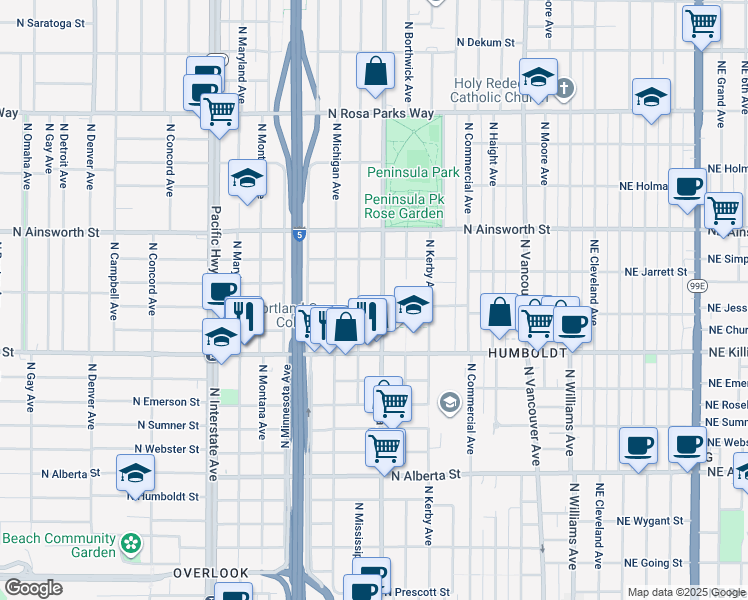 map of restaurants, bars, coffee shops, grocery stores, and more near in Portland