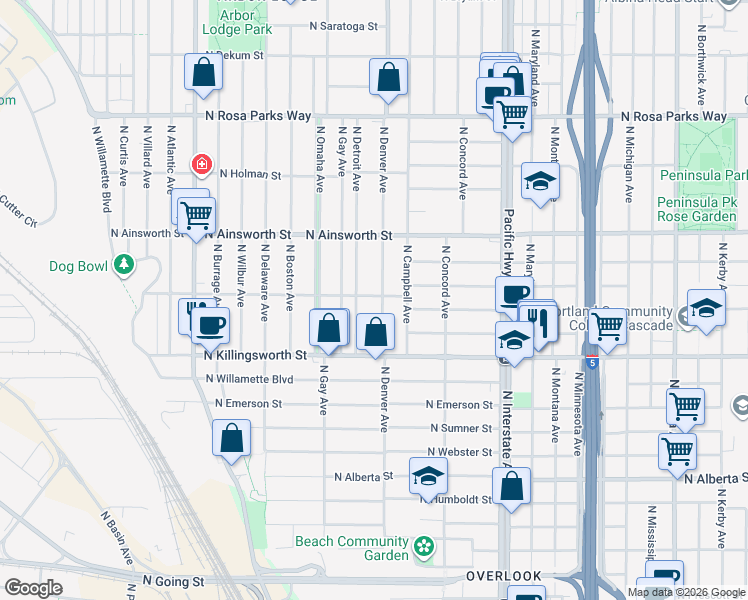 map of restaurants, bars, coffee shops, grocery stores, and more near in Portland