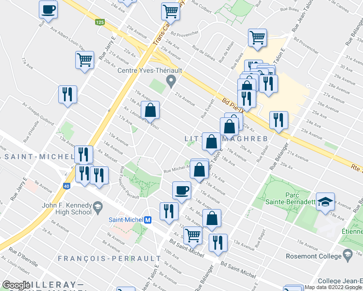 map of restaurants, bars, coffee shops, grocery stores, and more near 3731 Rue Everett in Montréal