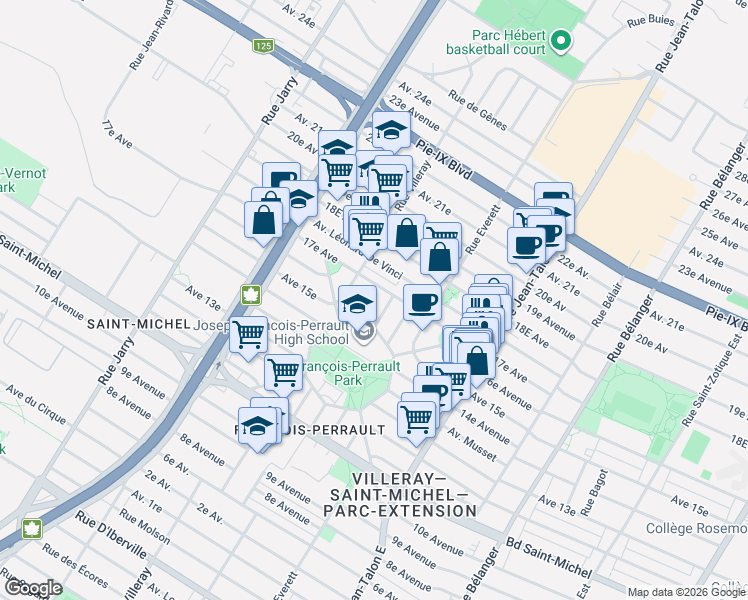map of restaurants, bars, coffee shops, grocery stores, and more near 3646 Rue Fénelon in Montréal