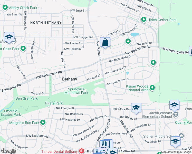 map of restaurants, bars, coffee shops, grocery stores, and more near Northwest Graf Street in Portland