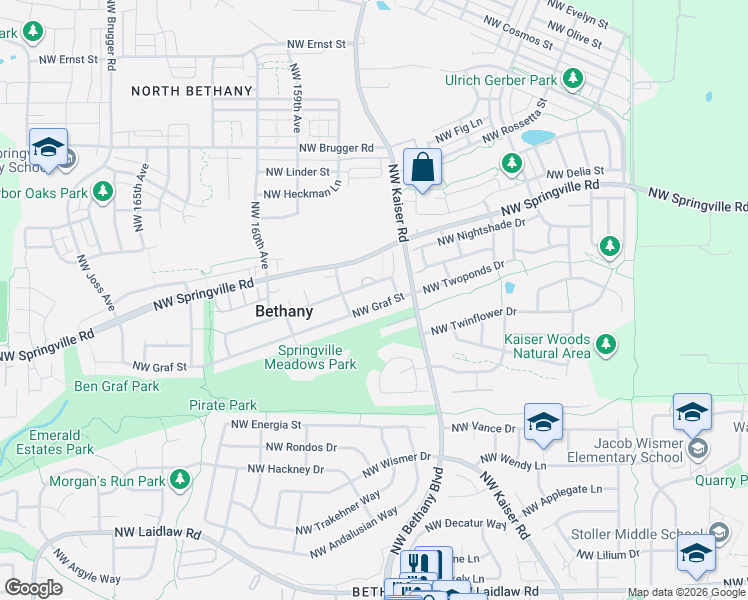 map of restaurants, bars, coffee shops, grocery stores, and more near 15597 Northwest Graf Street in Portland