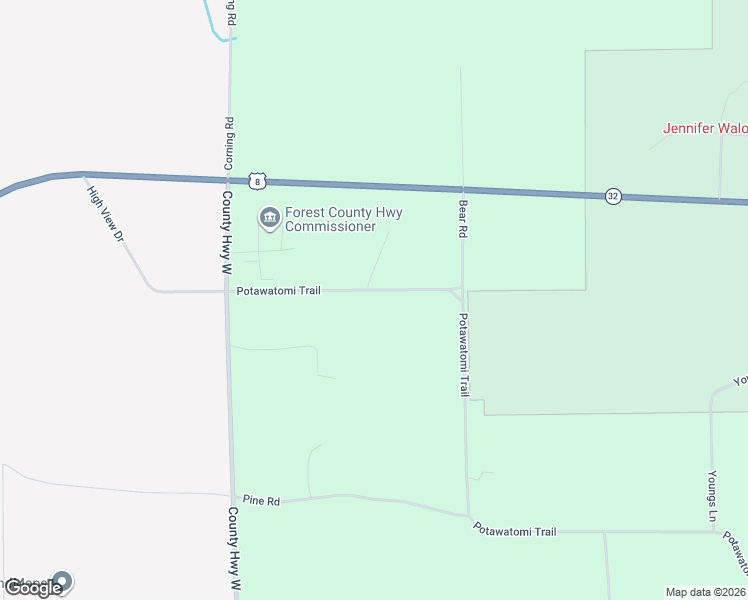 map of restaurants, bars, coffee shops, grocery stores, and more near 8609 Potawatomi Trail in Crandon