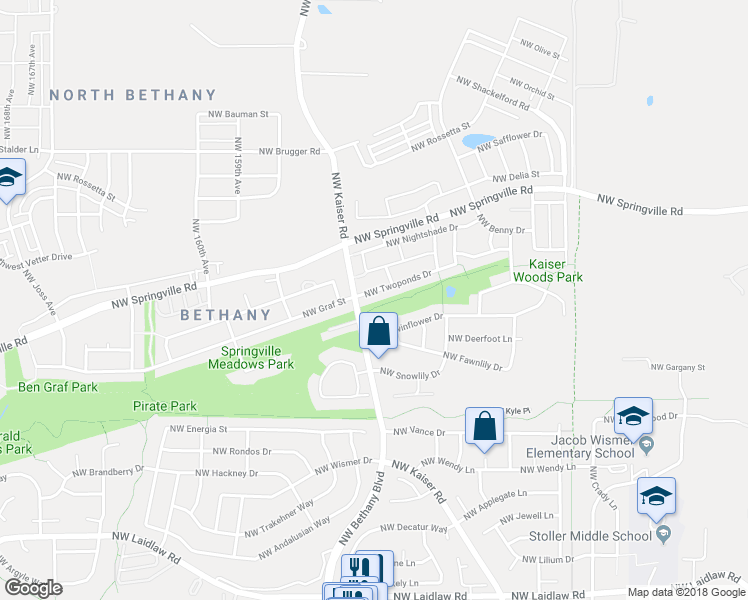 map of restaurants, bars, coffee shops, grocery stores, and more near 6334 Northwest Honeysuckle Lane in Portland