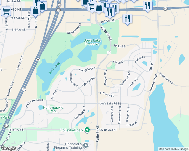 map of restaurants, bars, coffee shops, grocery stores, and more near 1900 10th Street Southeast in Cambridge