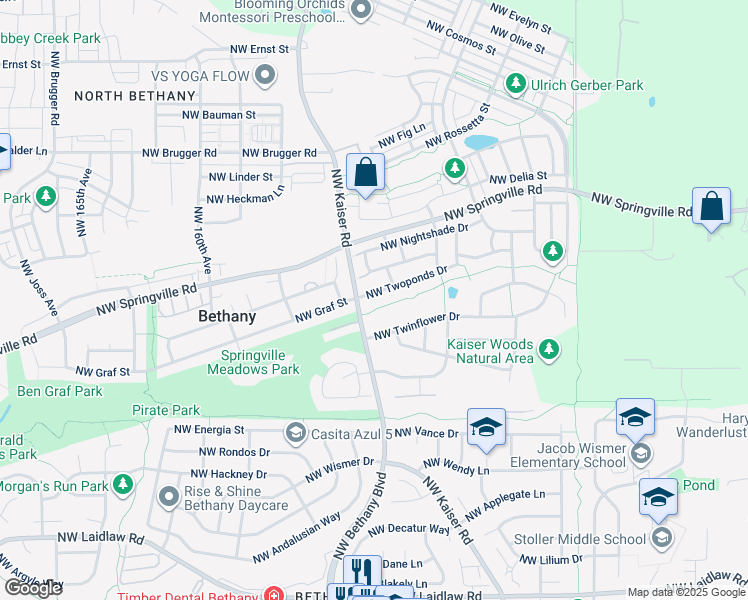 map of restaurants, bars, coffee shops, grocery stores, and more near 15360 Northwest Twoponds Drive in Portland