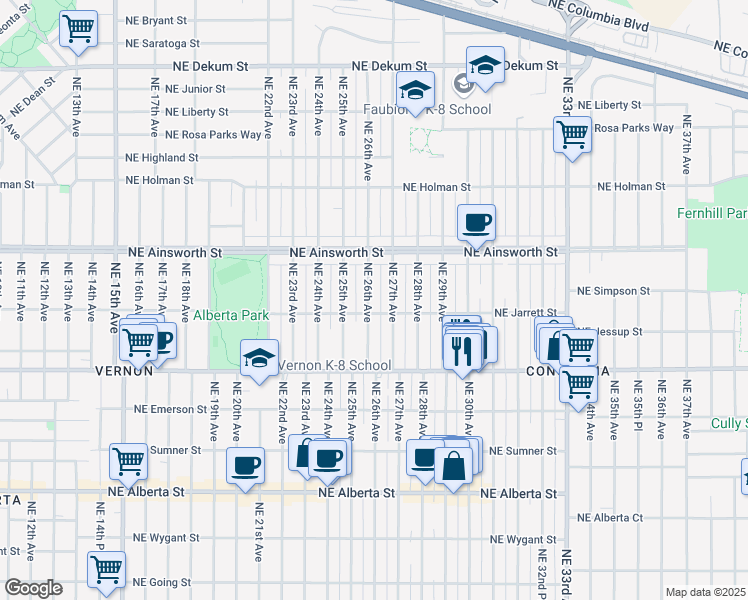 map of restaurants, bars, coffee shops, grocery stores, and more near 5824 Northeast 26th Avenue in Portland