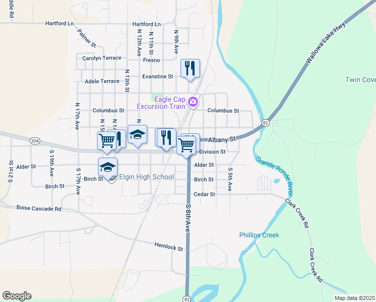 map of restaurants, bars, coffee shops, grocery stores, and more near in Elgin