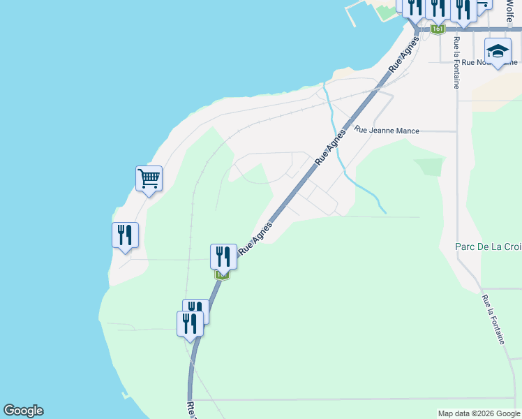 map of restaurants, bars, coffee shops, grocery stores, and more near Rue de l'Horizon in Lac-Mégantic