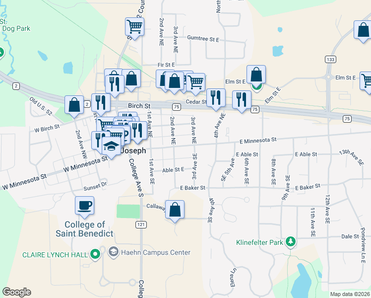 map of restaurants, bars, coffee shops, grocery stores, and more near 217 East Minnesota Street in Saint Joseph