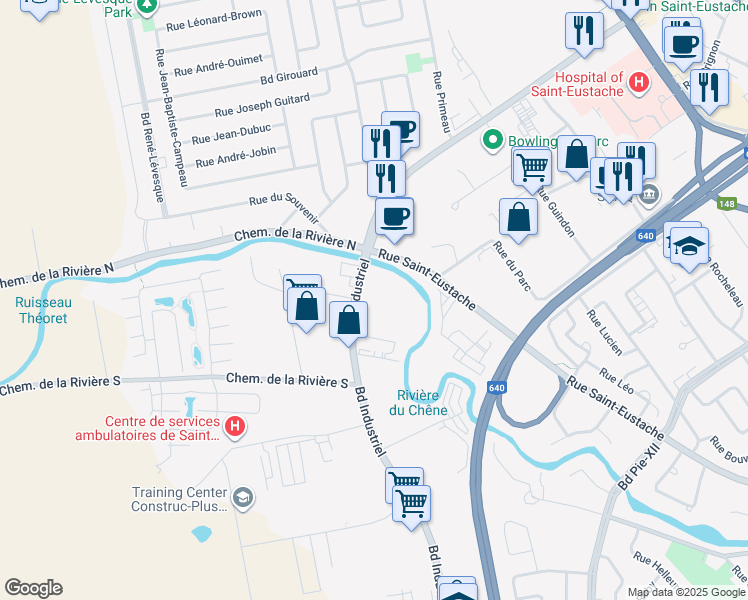 map of restaurants, bars, coffee shops, grocery stores, and more near 300 Boulevard Industriel in Saint-Eustache