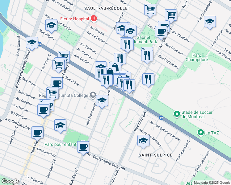 map of restaurants, bars, coffee shops, grocery stores, and more near 9700 Avenue Papineau in Montréal