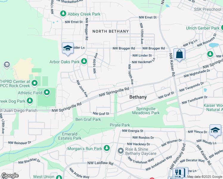 map of restaurants, bars, coffee shops, grocery stores, and more near 16393 Northwest Canton Street in Portland