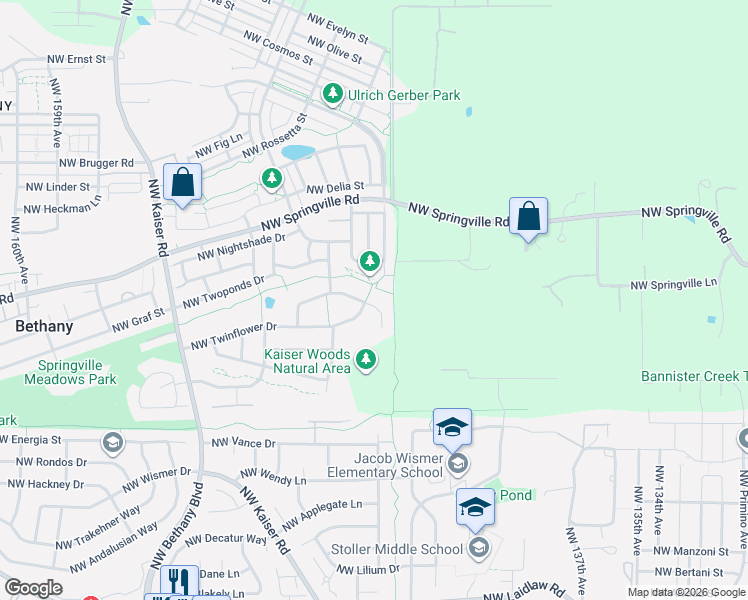 map of restaurants, bars, coffee shops, grocery stores, and more near 14583 Northwest Dawnwood Drive in Portland