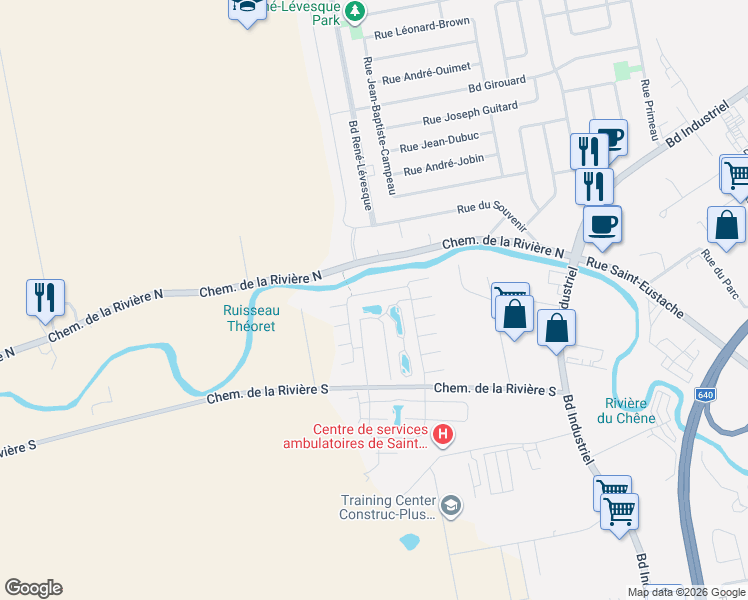 map of restaurants, bars, coffee shops, grocery stores, and more near 575 Rue des Hirondelles in Saint-Eustache