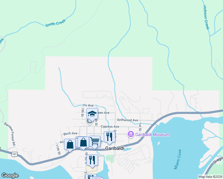 map of restaurants, bars, coffee shops, grocery stores, and more near 302 Holly Avenue in Garibaldi