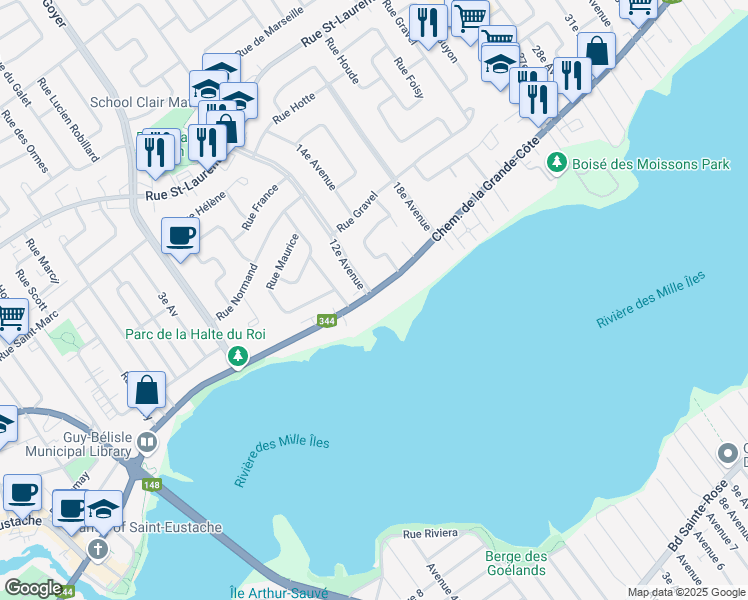 map of restaurants, bars, coffee shops, grocery stores, and more near 128 Chemin de la Grande-Côte in Saint-Eustache
