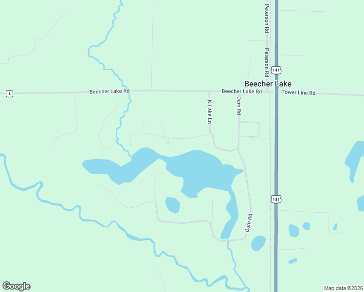 map of restaurants, bars, coffee shops, grocery stores, and more near N16756 North Lake Lane in Pembine