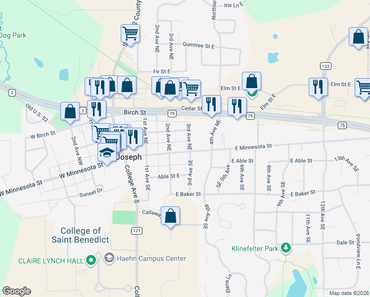 map of restaurants, bars, coffee shops, grocery stores, and more near 217 East Minnesota Street in Saint Joseph