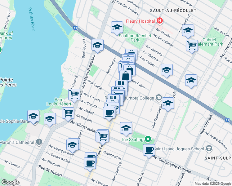 map of restaurants, bars, coffee shops, grocery stores, and more near 1619 Terrasse Garnier in Montréal